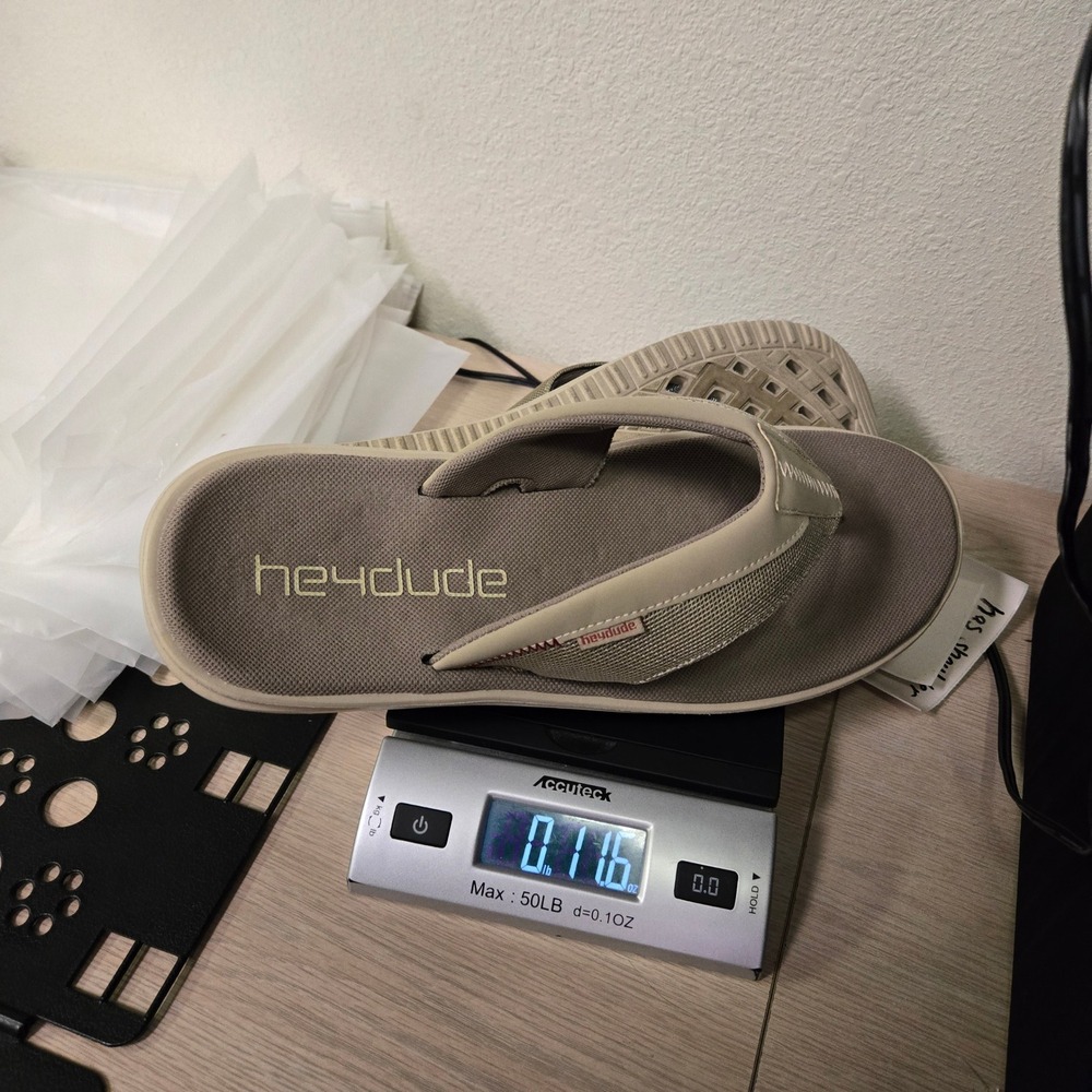 Hey Dude Mens Milo Tan Beige Mesh Flip Flop Sandals Size 14 Lightweight Comfort - Picture 10 of 10